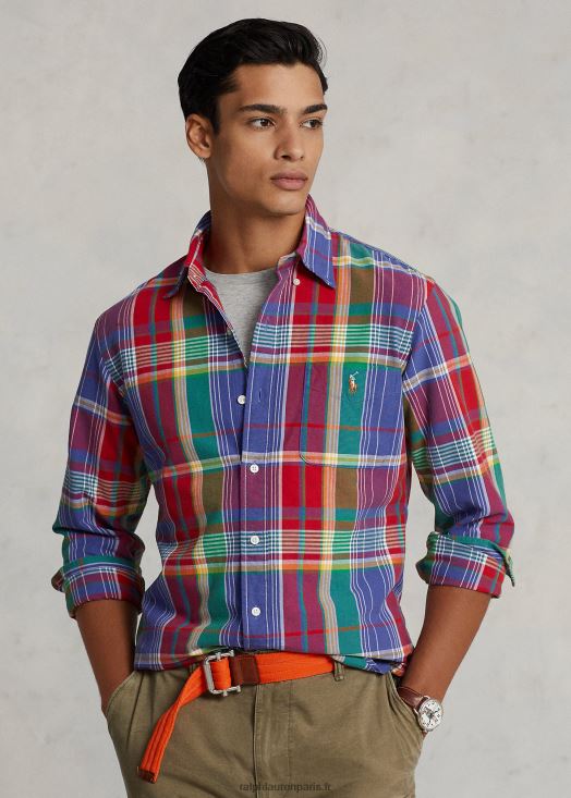 chemise oxford à carreaux coupe classique 46T60T8405 Hommes Ralph Lauren multicolore rouge/bleu