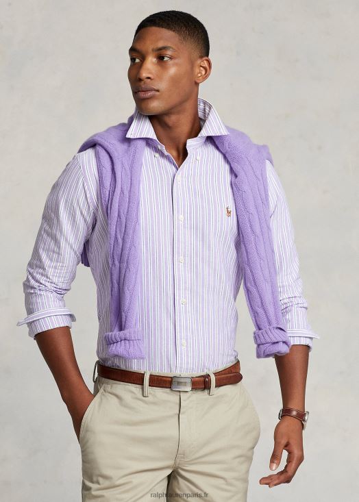 chemise oxford rayée coupe classique 46T60T8418 Hommes Ralph Lauren hampton violet/bleu marine multi