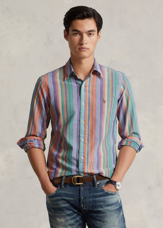 chemise oxford rayée coupe classique 46T60T8419 Hommes Ralph Lauren multi orange/vert