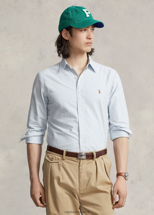 chemise oxford rayée coupe classique 46T60T8587 Hommes Ralph Lauren bleu blanc