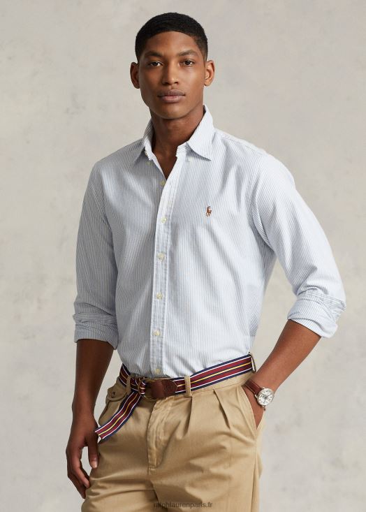 chemise oxford rayée coupe slim 46T60T642 Hommes Ralph Lauren bleu blanc