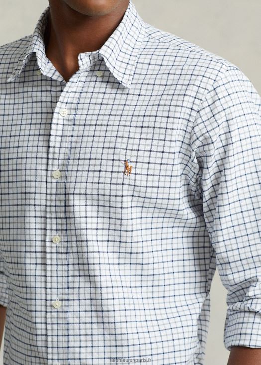 chemise oxford tattersall coupe classique 46T60T8423 Hommes Ralph Lauren gris chiné/blanc
