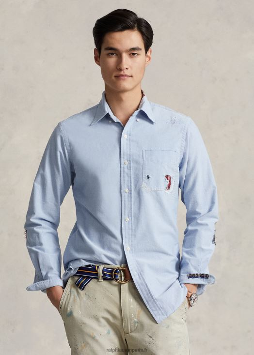 chemise oxford usée coupe classique 46T60T724 Hommes Ralph Lauren chemise preppy raccommodée