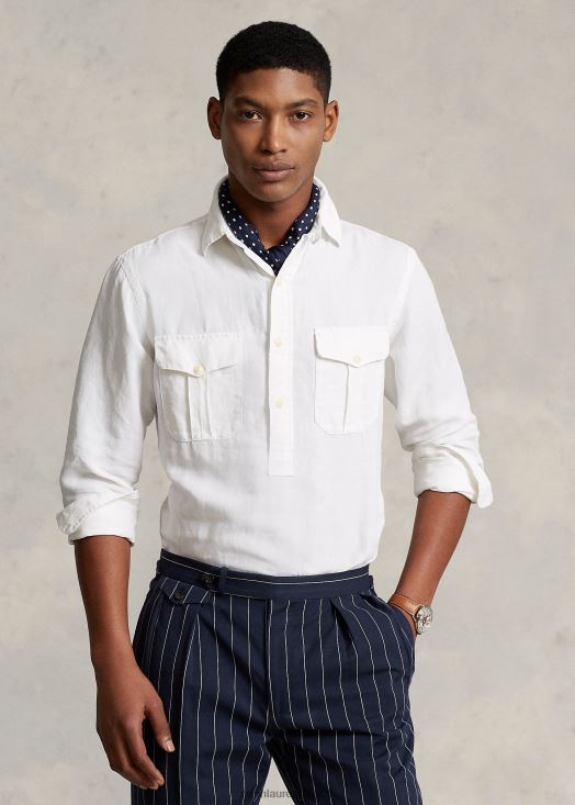 chemise popover en lin et soie coupe classique 46T60T898 Hommes Ralph Lauren blanc