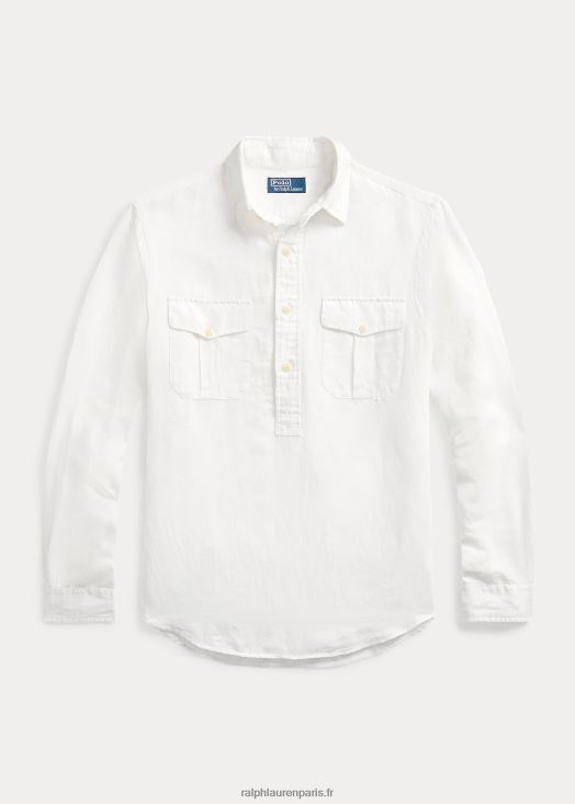 chemise popover en lin et soie coupe classique 46T60T898 Hommes Ralph Lauren blanc