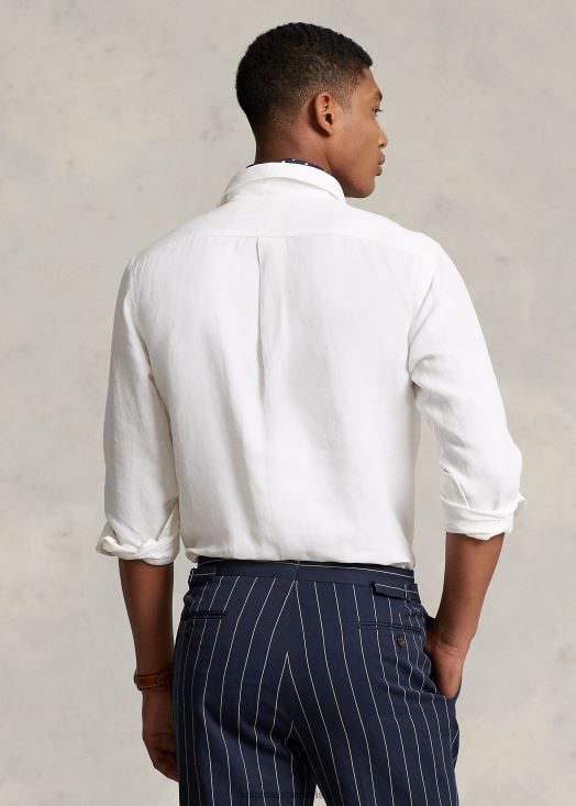 chemise popover en lin et soie coupe classique 46T60T898 Hommes Ralph Lauren blanc