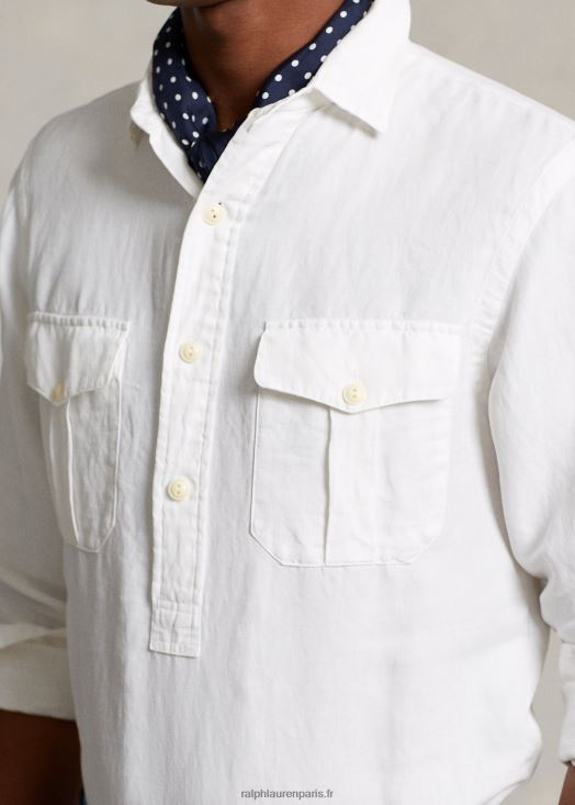 chemise popover en lin et soie coupe classique 46T60T898 Hommes Ralph Lauren blanc