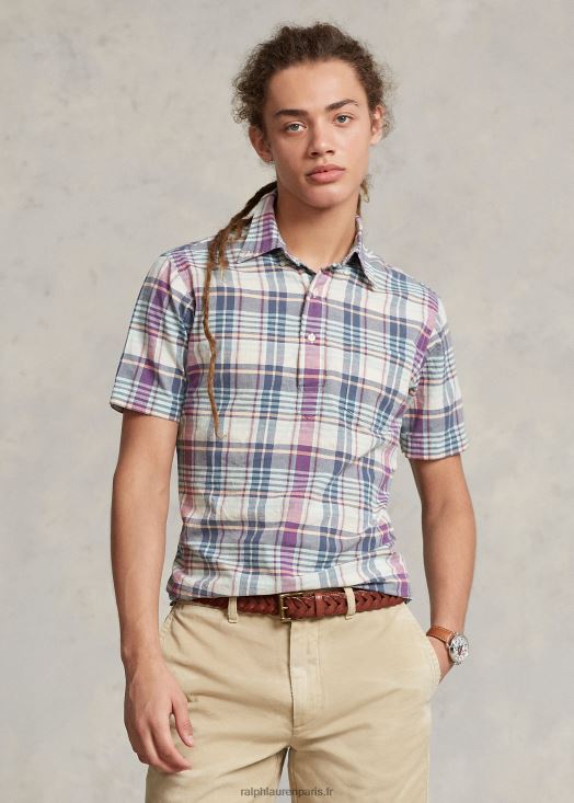 chemise popover en madras coupe classique 46T60T1019 Hommes Ralph Lauren multi crème/marine