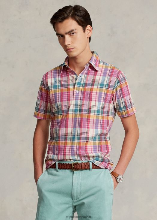 chemise popover en madras coupe classique 46T60T1020 Hommes Ralph Lauren multi rose/crème