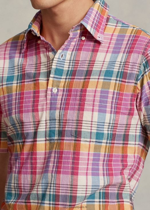 chemise popover en madras coupe classique 46T60T1020 Hommes Ralph Lauren multi rose/crème