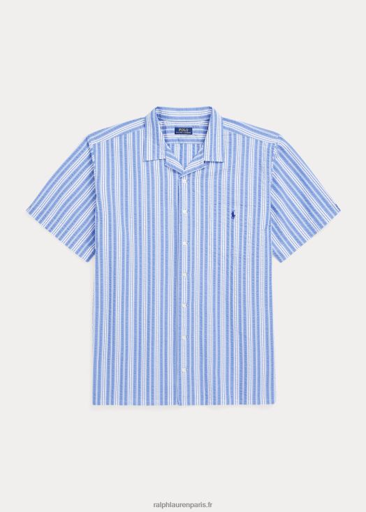 chemise rayée en seersucker 46T60T1476 Hommes Ralph Lauren bleu blanc