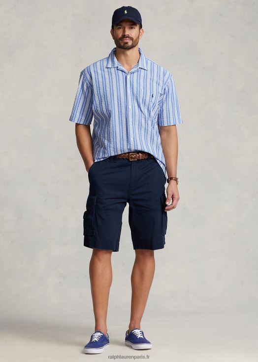 chemise rayée en seersucker 46T60T1476 Hommes Ralph Lauren bleu blanc