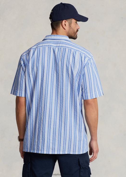 chemise rayée en seersucker 46T60T1476 Hommes Ralph Lauren bleu blanc