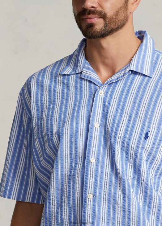 chemise rayée en seersucker 46T60T1476 Hommes Ralph Lauren bleu blanc