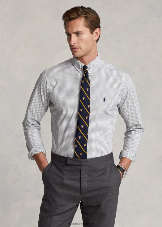 chemise slim en popeline stretch vichy 46T60T812 Hommes Ralph Lauren gris blanc