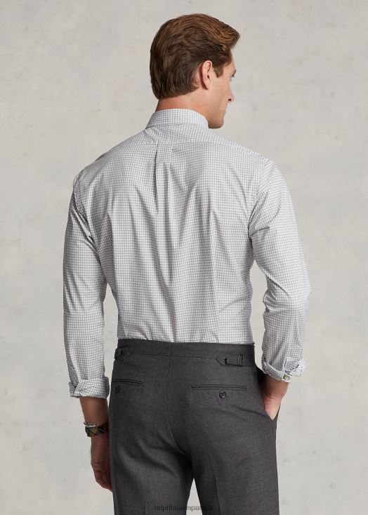 chemise slim en popeline stretch vichy 46T60T812 Hommes Ralph Lauren gris blanc