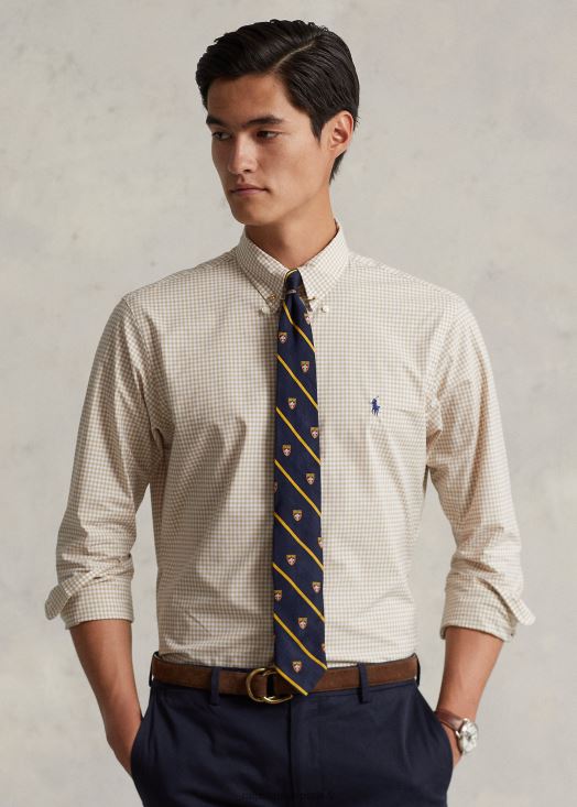chemise slim en popeline stretch vichy 46T60T814 Hommes Ralph Lauren vintage kaki/blanc