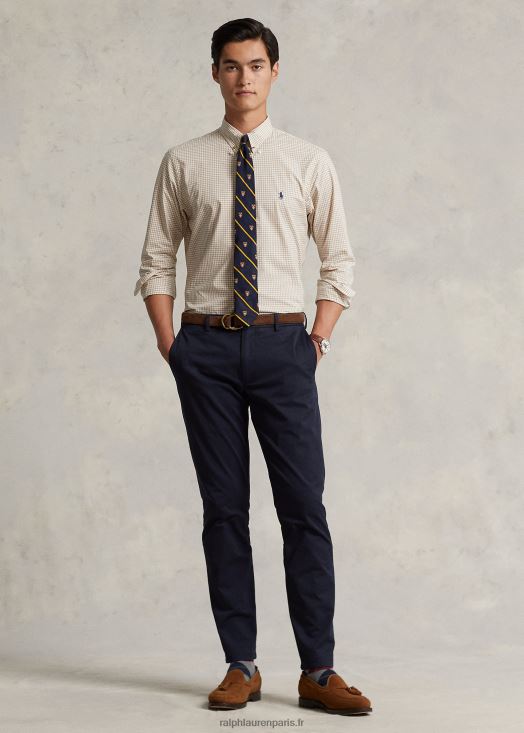 chemise slim en popeline stretch vichy 46T60T814 Hommes Ralph Lauren vintage kaki/blanc
