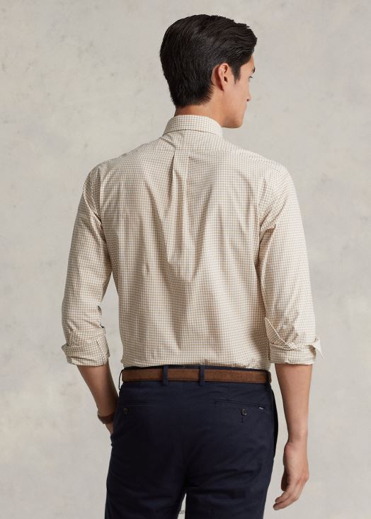 chemise slim en popeline stretch vichy 46T60T814 Hommes Ralph Lauren vintage kaki/blanc