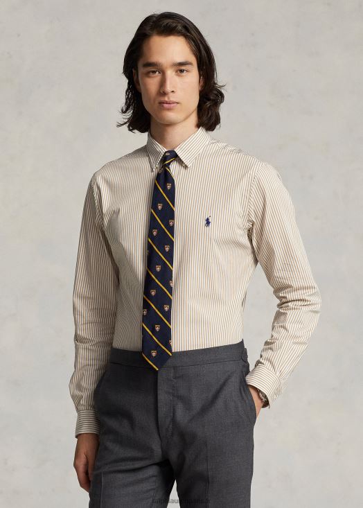 chemise slim fit en popeline stretch rayée 46T60T893 Hommes Ralph Lauren vintage kaki/blanc