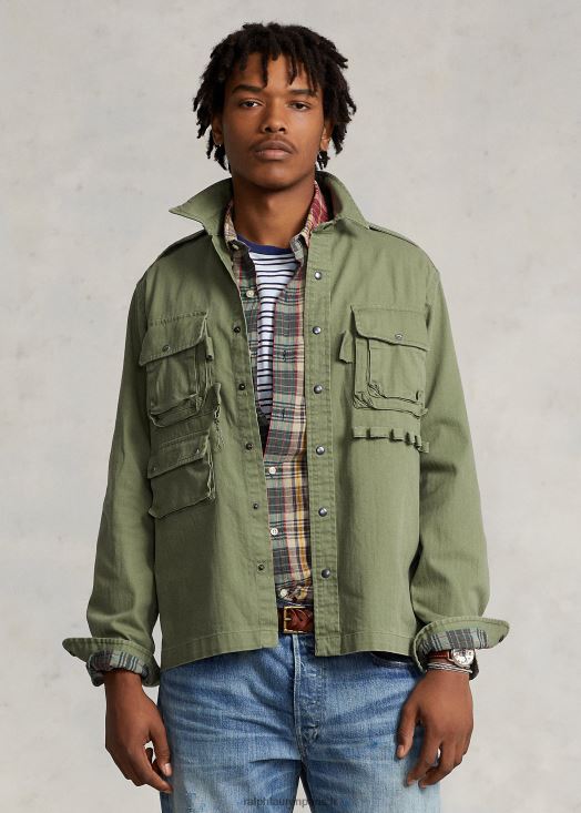 chemise utilitaire coupe classique à chevrons 46T60T639 Hommes Ralph Lauren olive à chevrons