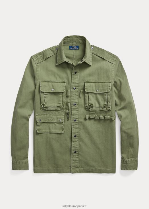 chemise utilitaire coupe classique à chevrons 46T60T639 Hommes Ralph Lauren olive à chevrons