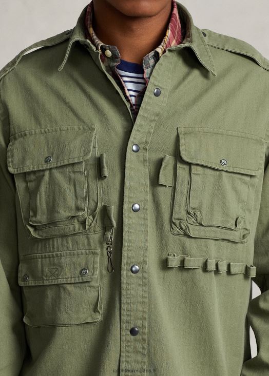 chemise utilitaire coupe classique à chevrons 46T60T639 Hommes Ralph Lauren olive à chevrons