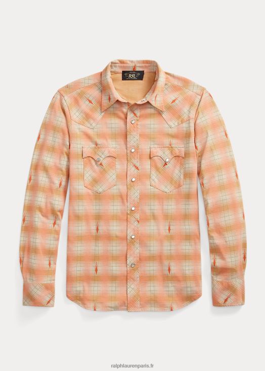 chemise western coupe slim en jersey à carreaux 46T60T1753 Hommes Ralph Lauren multi rouge/crème