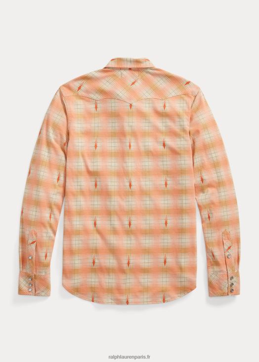 chemise western coupe slim en jersey à carreaux 46T60T1753 Hommes Ralph Lauren multi rouge/crème