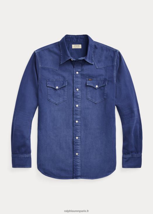 chemise western en denim teint en pièce 46T60T1119 Hommes Ralph Lauren bleu marine clair