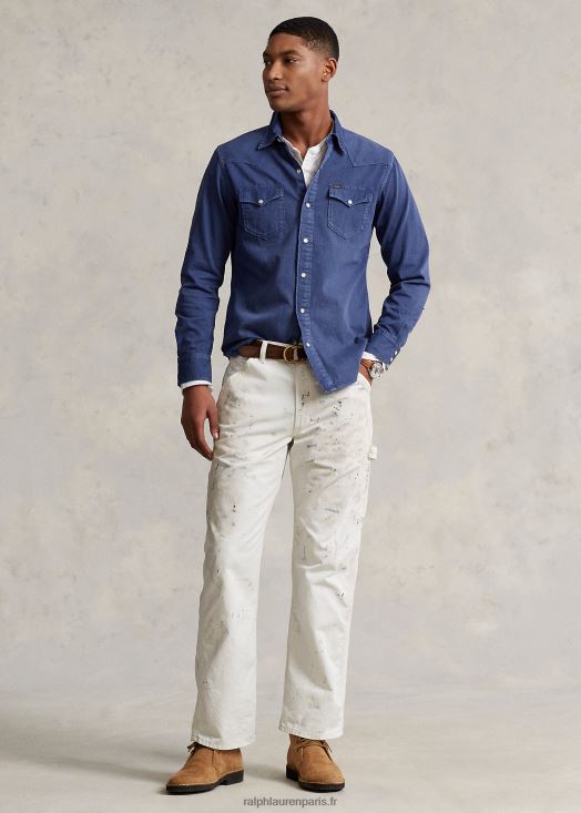 chemise western en denim teint en pièce 46T60T1119 Hommes Ralph Lauren bleu marine clair
