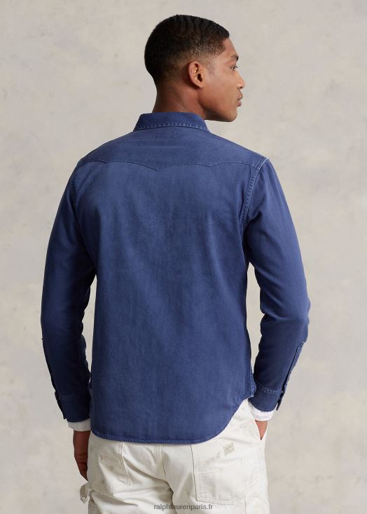 chemise western en denim teint en pièce 46T60T1119 Hommes Ralph Lauren bleu marine clair