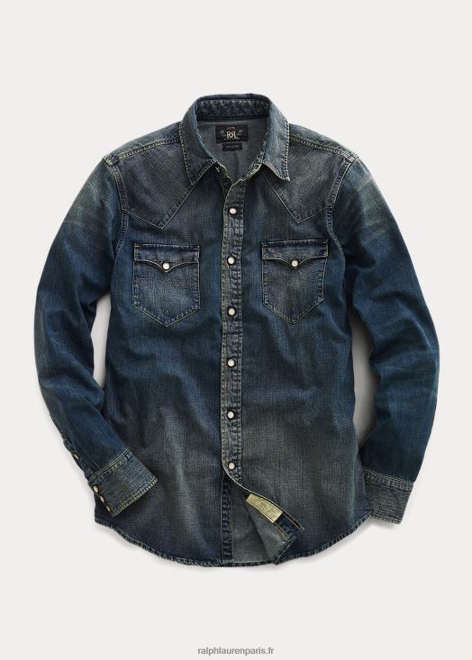chemise western en jean coupe slim 46T60T1757 Hommes Ralph Lauren lavage foncé