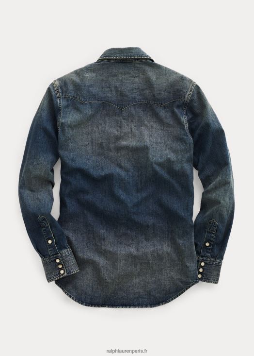 chemise western en jean coupe slim 46T60T1757 Hommes Ralph Lauren lavage foncé