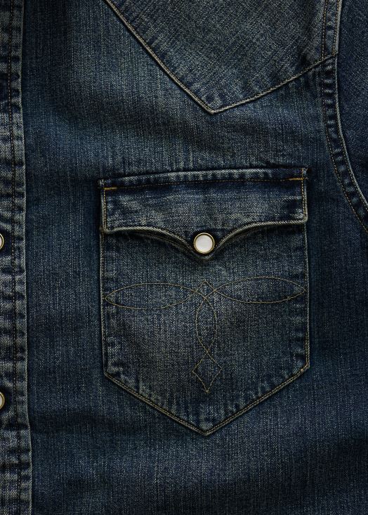 chemise western en jean coupe slim 46T60T1757 Hommes Ralph Lauren lavage foncé