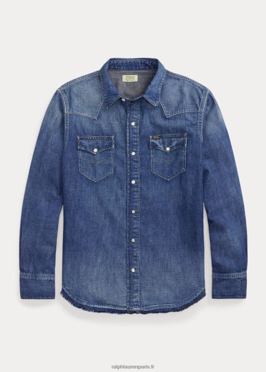 chemise western en jean à ourlet effiloché 46T60T1205 Hommes Ralph Lauren marine