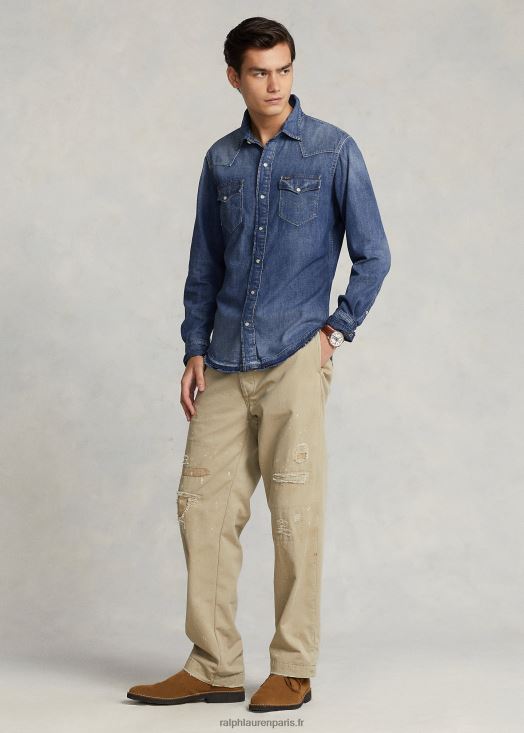 chemise western en jean à ourlet effiloché 46T60T1205 Hommes Ralph Lauren marine
