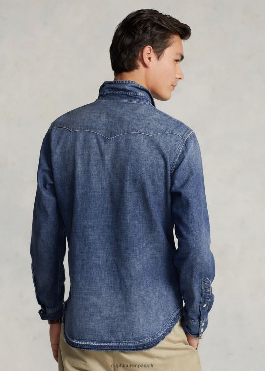 chemise western en jean à ourlet effiloché 46T60T1205 Hommes Ralph Lauren marine