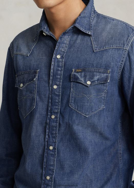 chemise western en jean à ourlet effiloché 46T60T1205 Hommes Ralph Lauren marine