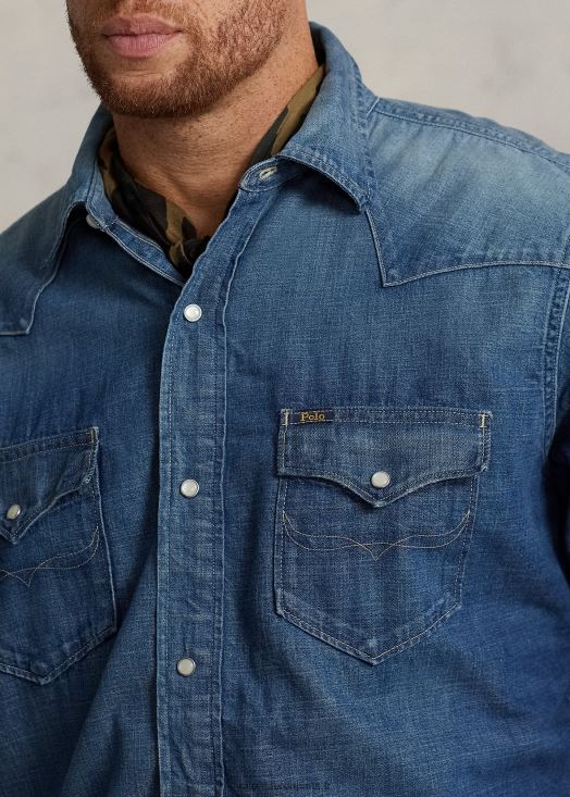 chemise western en jean à ourlet effiloché 46T60T1479 Hommes Ralph Lauren jock ldh
