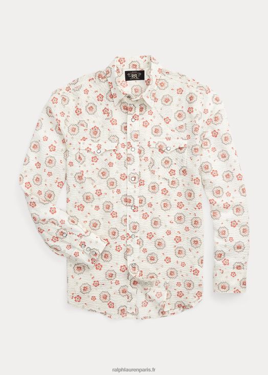 chemise western en seersucker slim bandana 46T60T1709 Hommes Ralph Lauren beige/corail