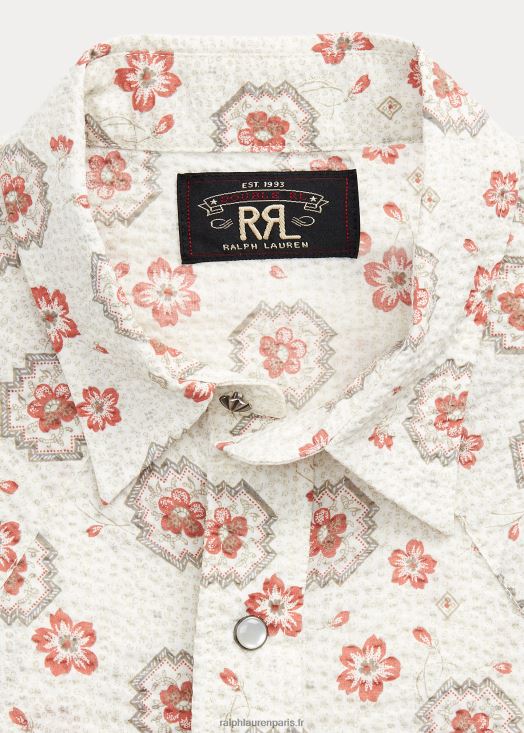 chemise western en seersucker slim bandana 46T60T1709 Hommes Ralph Lauren beige/corail