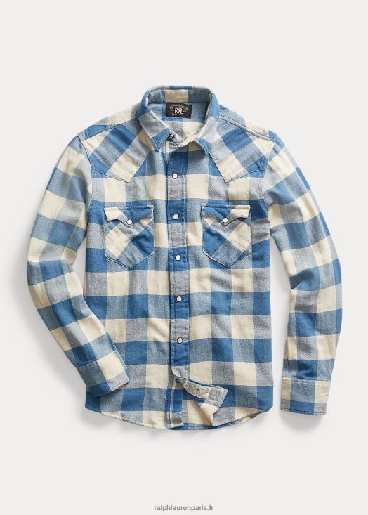 chemise western en sergé à carreaux coupe slim 46T60T1772 Hommes Ralph Lauren rl 158 crème indigo