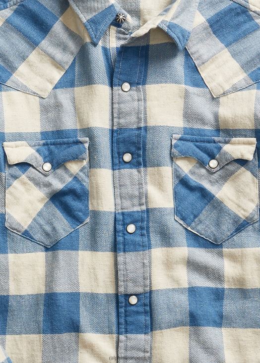 chemise western en sergé à carreaux coupe slim 46T60T1772 Hommes Ralph Lauren rl 158 crème indigo