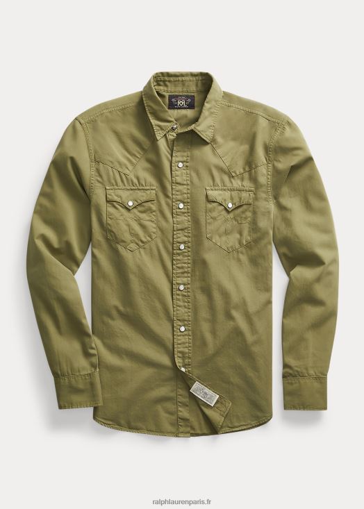 chemise western en sergé coupe slim 46T60T1742 Hommes Ralph Lauren olive terne