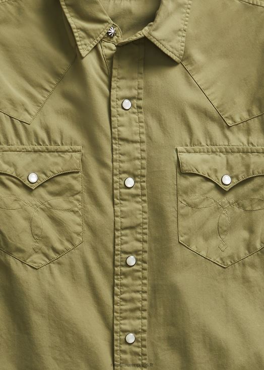 chemise western en sergé coupe slim 46T60T1742 Hommes Ralph Lauren olive terne
