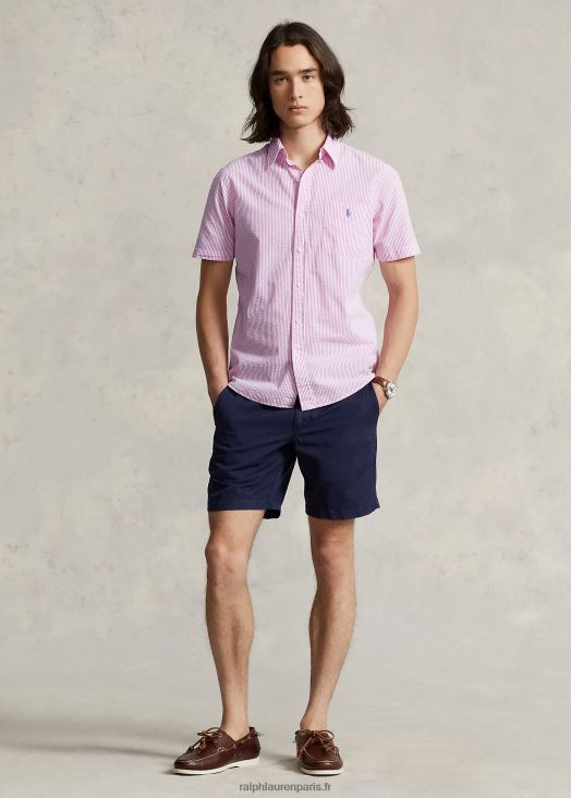 rl prepster chemise en seersucker coupe classique 46T60T676 Hommes Ralph Lauren 2604h rose/blanc
