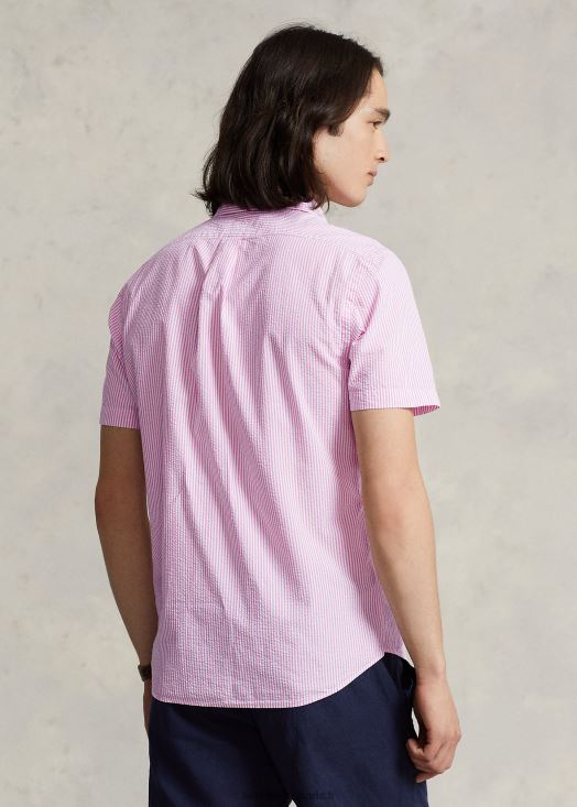 rl prepster chemise en seersucker coupe classique 46T60T676 Hommes Ralph Lauren 2604h rose/blanc