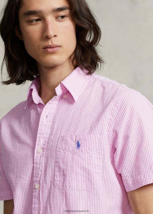 rl prepster chemise en seersucker coupe classique 46T60T676 Hommes Ralph Lauren 2604h rose/blanc