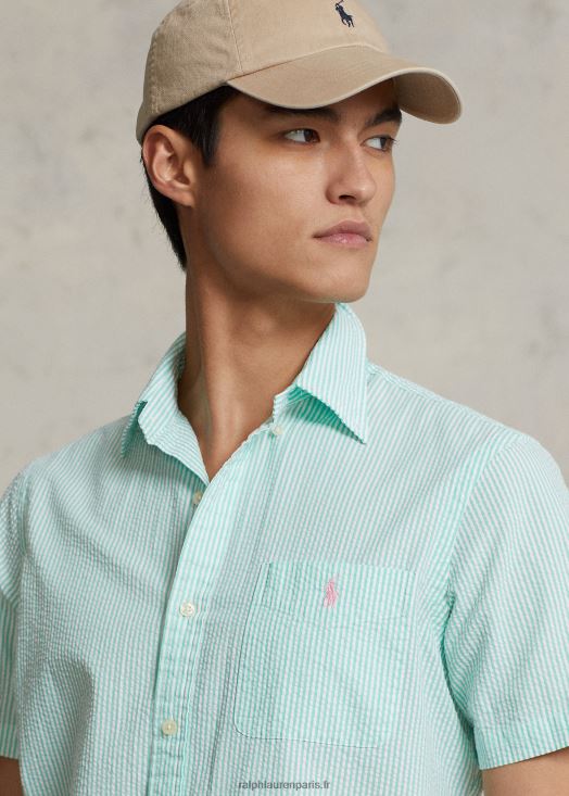 rl prepster chemise en seersucker coupe classique 46T60T677 Hommes Ralph Lauren keywest vert/blanc